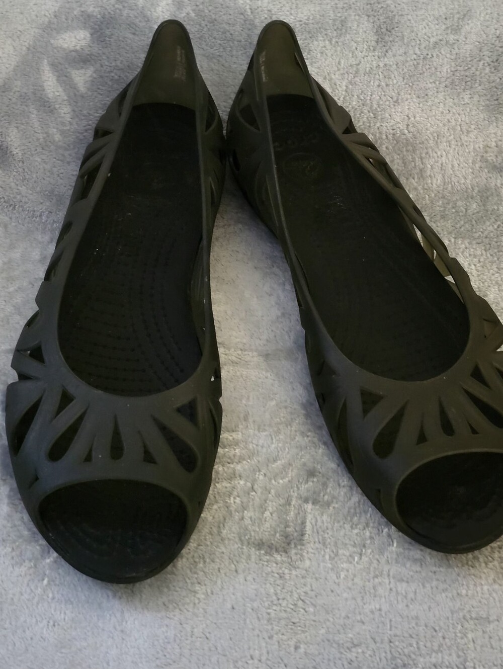 Crocs Adrina III Peep-Toe Jelly Flats Size:10 Color: Black - Picture 2 of 12